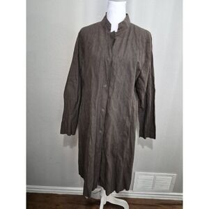 Eileen Fisher Womens Jacket Medium Brown Crinkle Snap Buttons Pockets Long